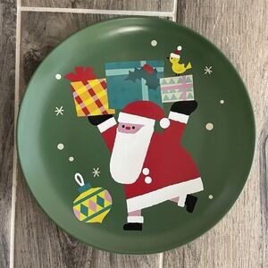 Target Santa Appetizer Plate Milk‎ And Cookies 8.5" Green Yiffy Gu Stoneware